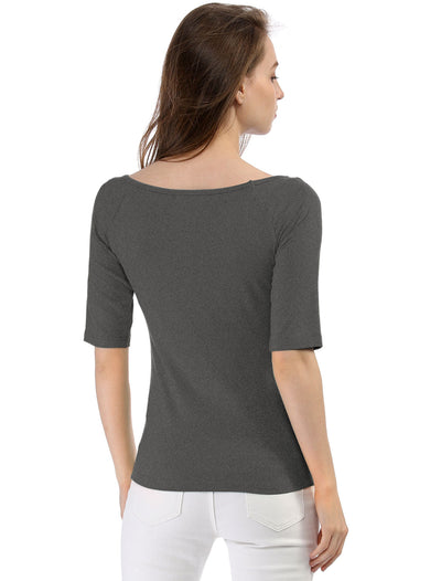 Scoop Neck Half Sleeves Fitted Layering Soft T-Shirt