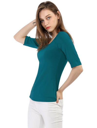 Half Sleeve Scoop Neck Fitted Layering Top T-Shirt