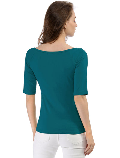 Half Sleeve Scoop Neck Fitted Layering Top T-Shirt