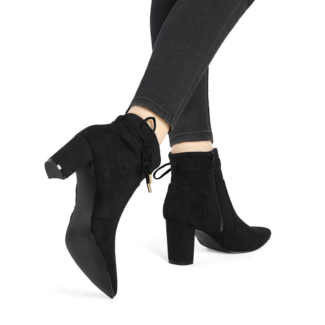 Allegra K Pointed Toe Block Heel Zipper Ankle Boots