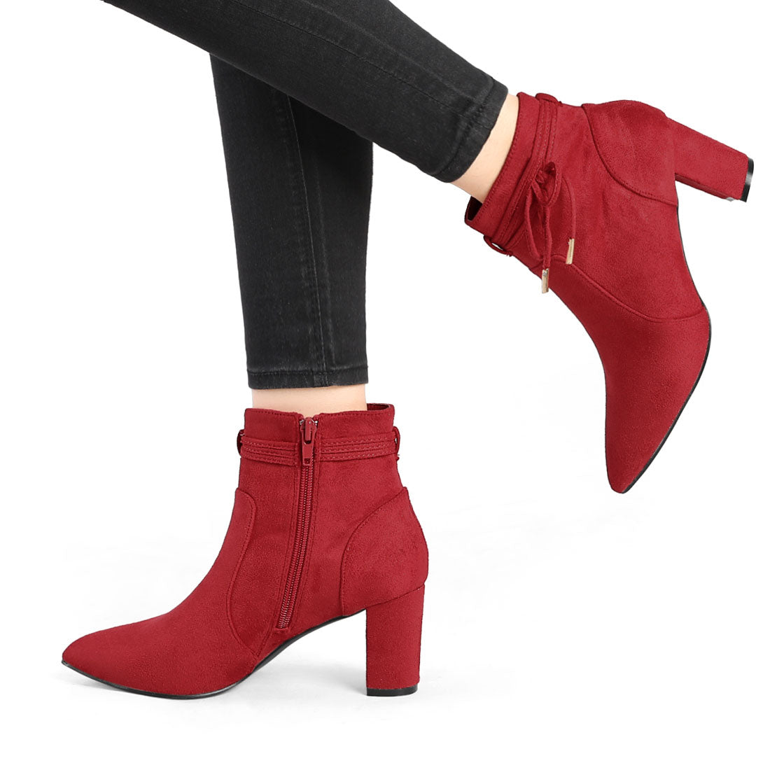 Allegra K Pointed Toe Block Heel Zipper Ankle Boots