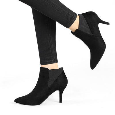 Faux Suede Pointed Toe Stiletto Heel Chelsea Ankle Booties