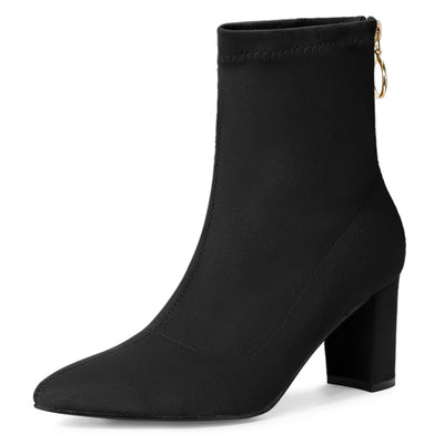 Pointed Toe Zipper Chunky Heel Ankle Boots