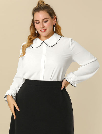 Sweet Ruffle Peter Pan Collar Long Sleeve Button Up Shirt