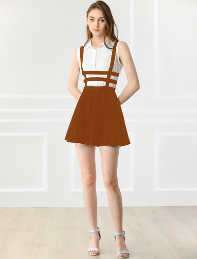 Pleated Overall A-Line Elastic Waist Kawaii Braces Suspender Skirt