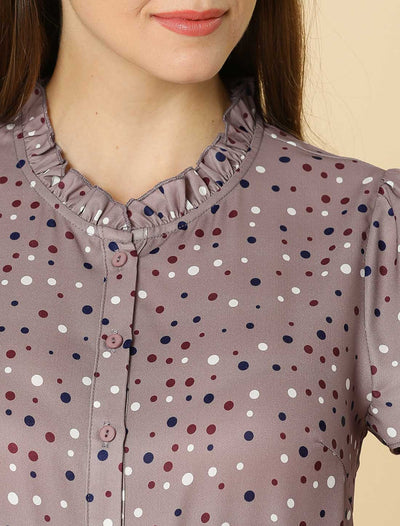 Ruffle Summer Dots Print Retro Short Sleeve Button Blouse