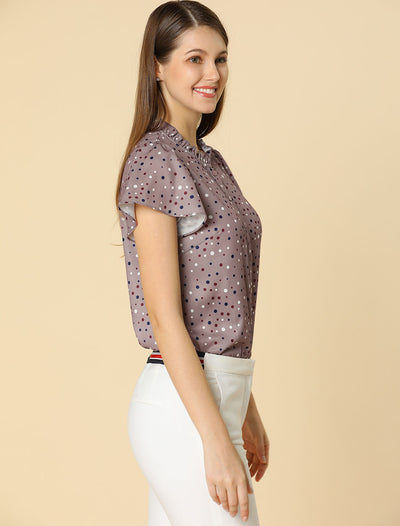 Ruffle Summer Dots Print Retro Short Sleeve Button Blouse