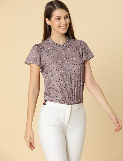 Ruffle Summer Dots Print Retro Short Sleeve Button Blouse