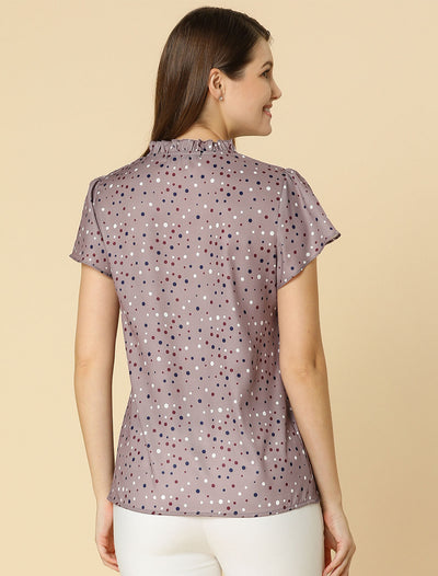 Ruffle Summer Dots Print Retro Short Sleeve Button Blouse