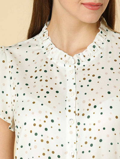 Ruffle Summer Dots Print Retro Short Sleeve Button Blouse