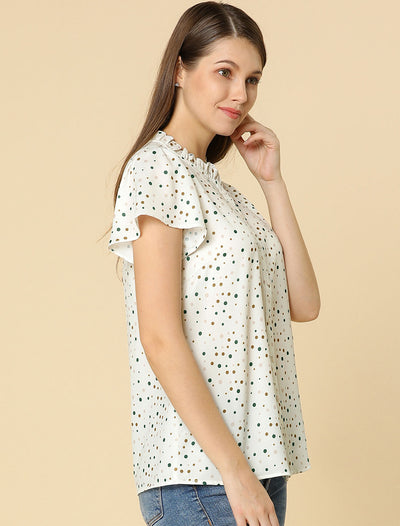 Ruffle Summer Dots Print Retro Short Sleeve Button Blouse