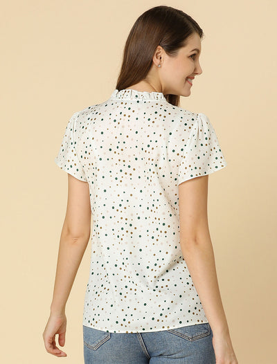 Ruffle Summer Dots Print Retro Short Sleeve Button Blouse