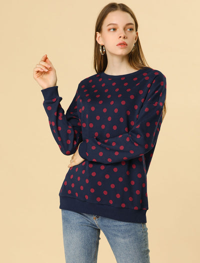 Allegra K Winter Knitted Pullover Sweatshirt Long Sleeve Polka Dot Sweater