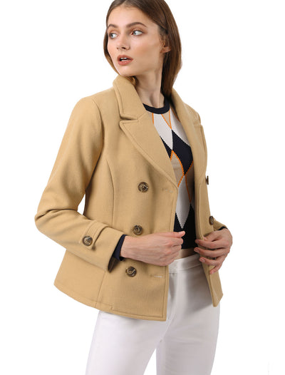 Winter Notched Lapel Double Breasted Short Pea Coat