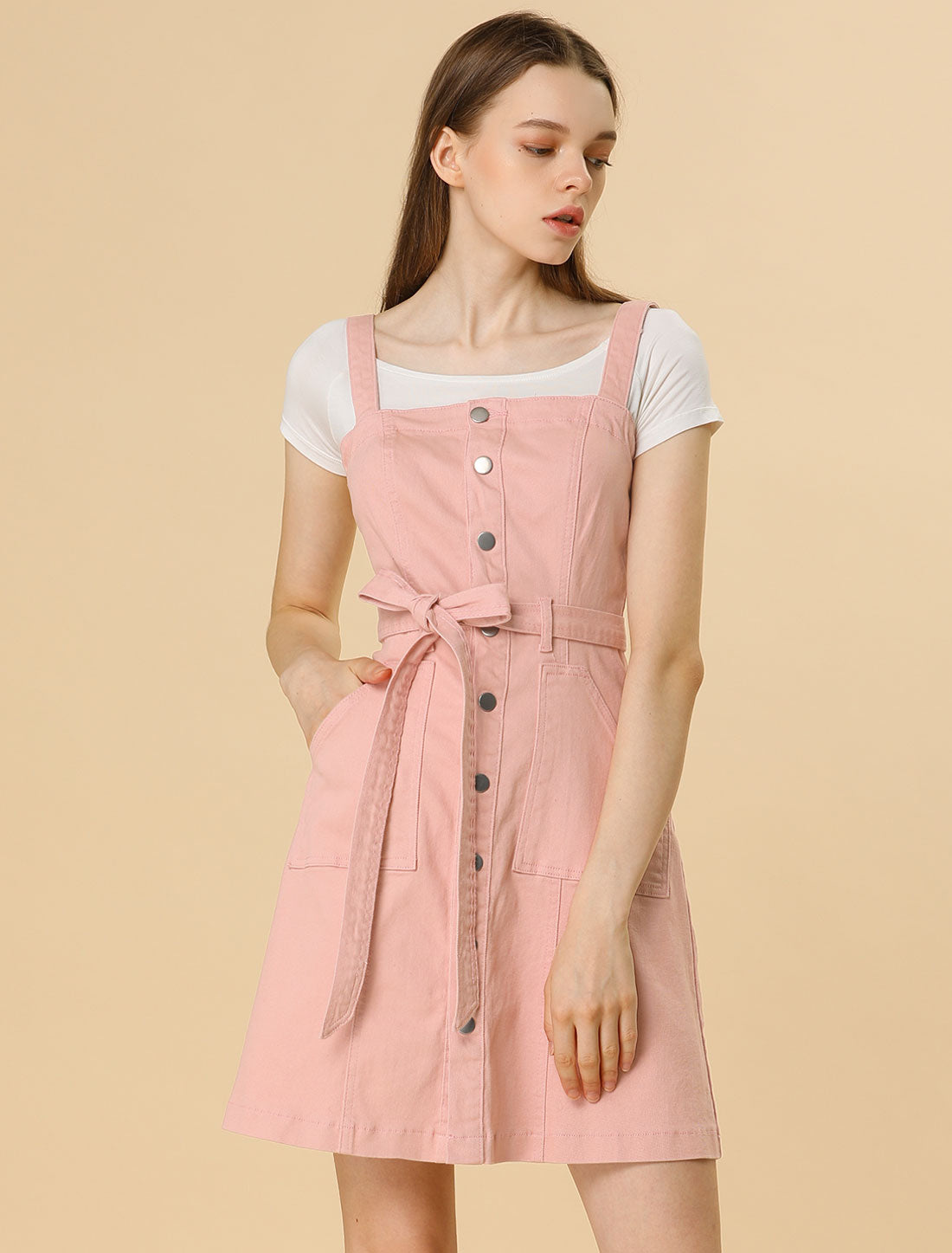RISEN Olivia Denim Overall Mini Dress – Hello Pink LLC
