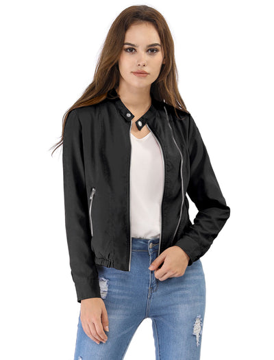 Casual Stand Collar Pocket Short Biker Lightweight Moto Jacket