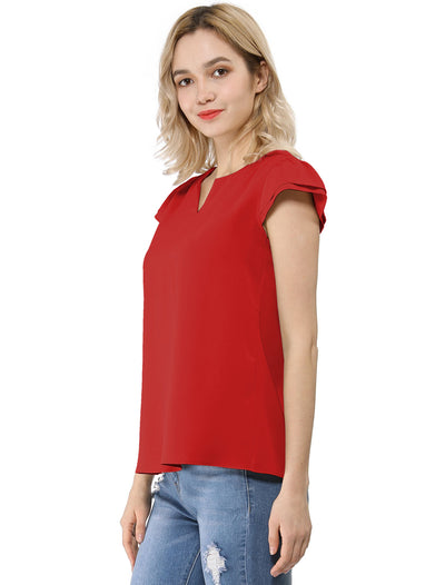 Solid Casual Plain Cap Sleeve Blouse Top