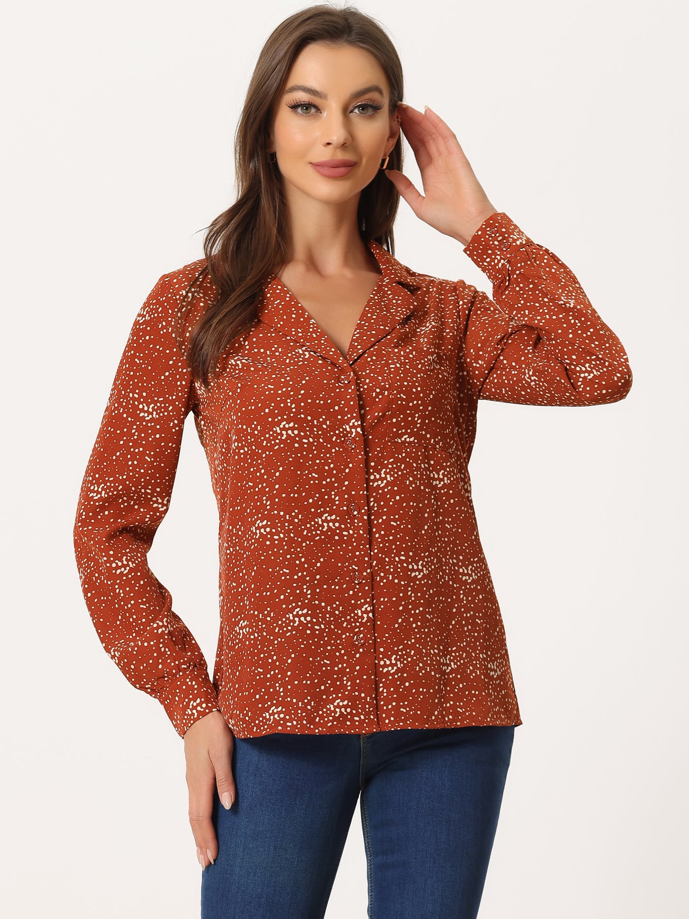 Allegra K 1950s Vintage Long Sleeve Printed Button Down Tops