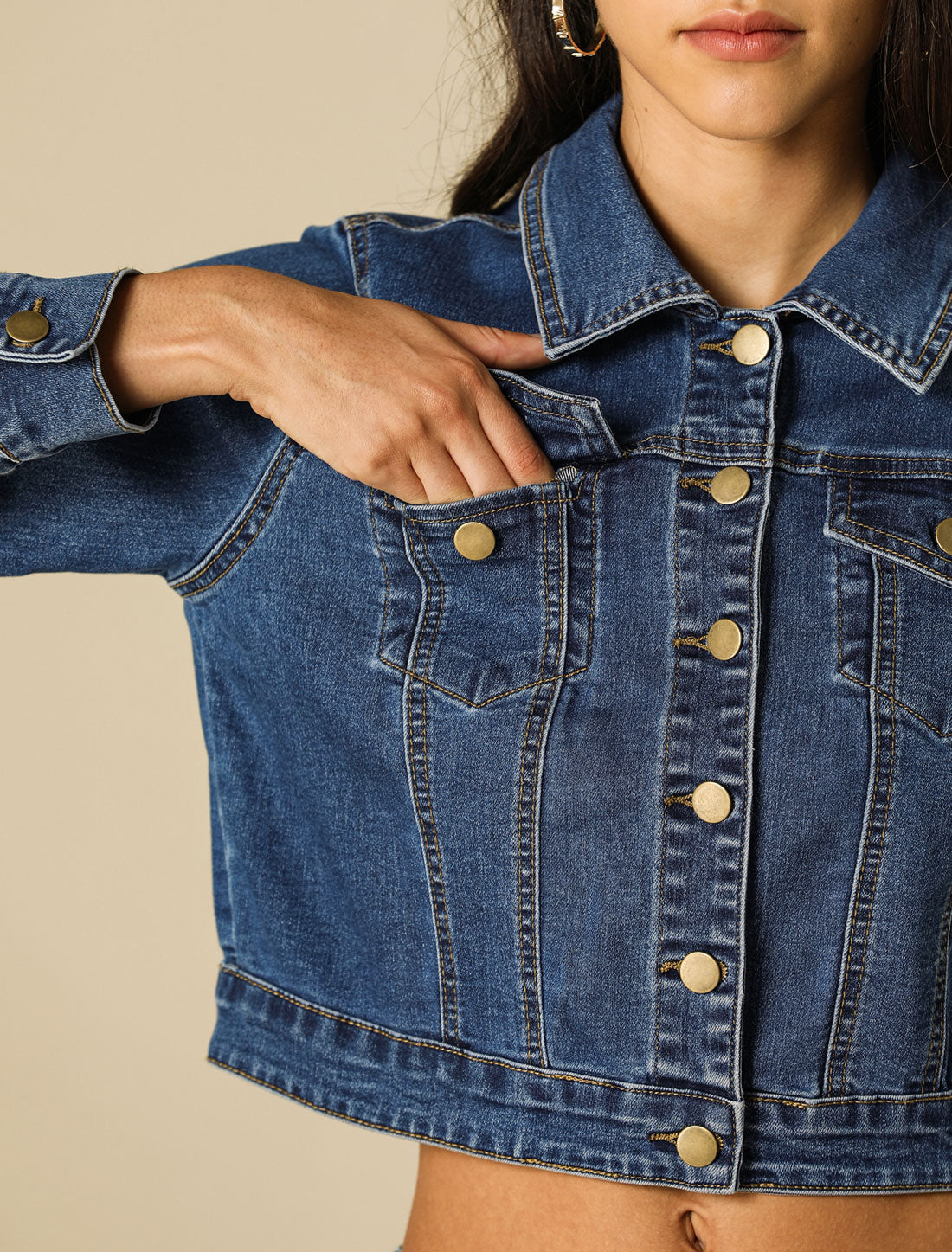Casual Cropped Button Down Long Sleeve Basic Jean Denim Jacket | Allegra K
