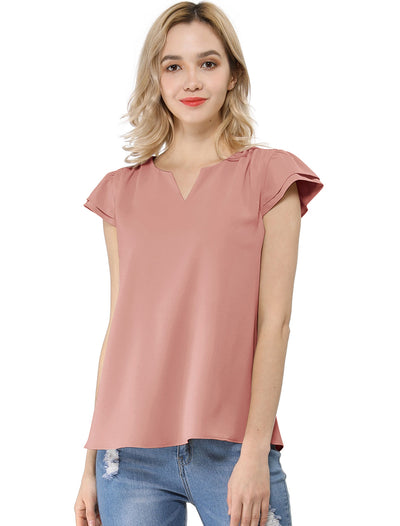 Solid Casual Plain Cap Sleeve Blouse Top