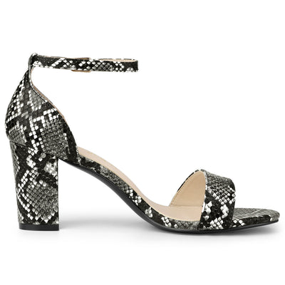 Snake Skin Print Chunky Heel Ankle Strap Sandals