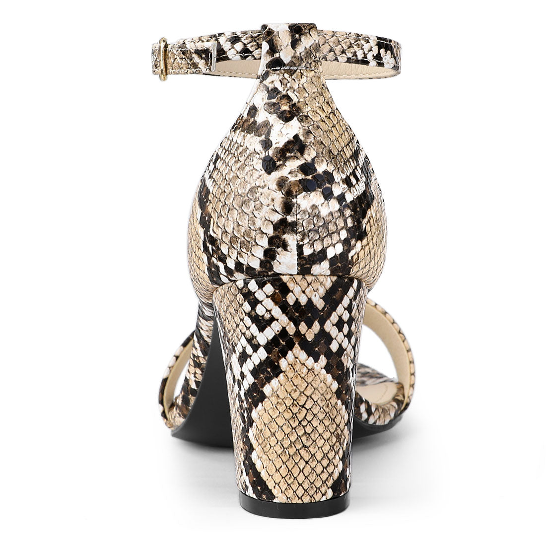 Allegra K Snake Skin Print Chunky Heel Ankle Strap Sandals