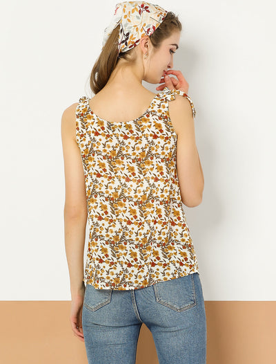 Boho Floral Print Casual Chiffon Tie Shoulders Tank Top