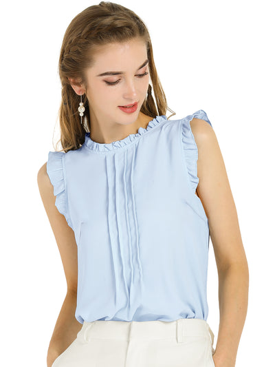 Ruffled Business Office 1950s Retro Sleeveless Work Blouses