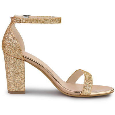 Glitter Ankle Strap Chunky Heel Sandals