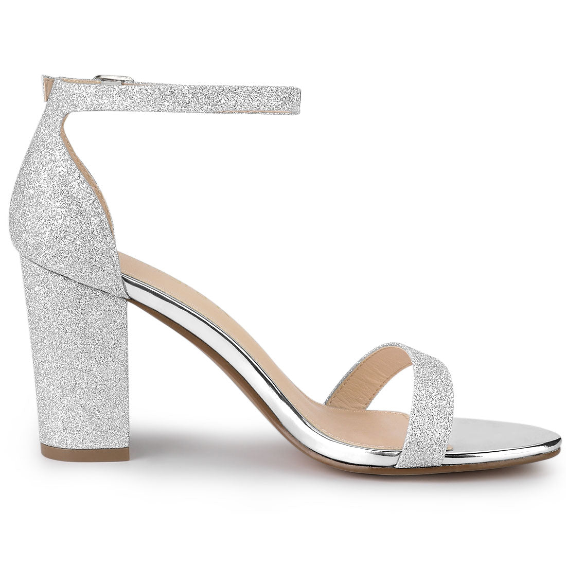 Glitter Ankle Strap Chunky Heel Sandals | Allegra K