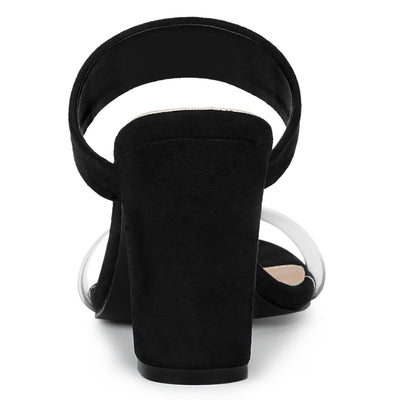 Open Toe Dual Clear Strap Block Heel Slides Mules Sandals