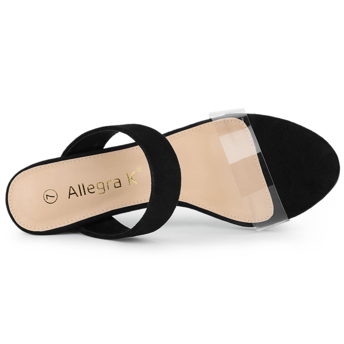 Allegra K Open Toe Dual Clear Strap Block Heel Slides Mules Sandals