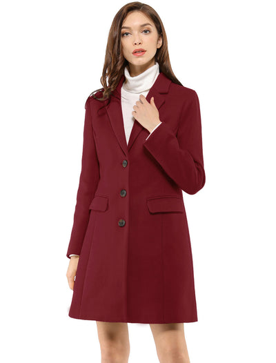 Notched Lapel Single Breasted Outwear Winter Pea Coat