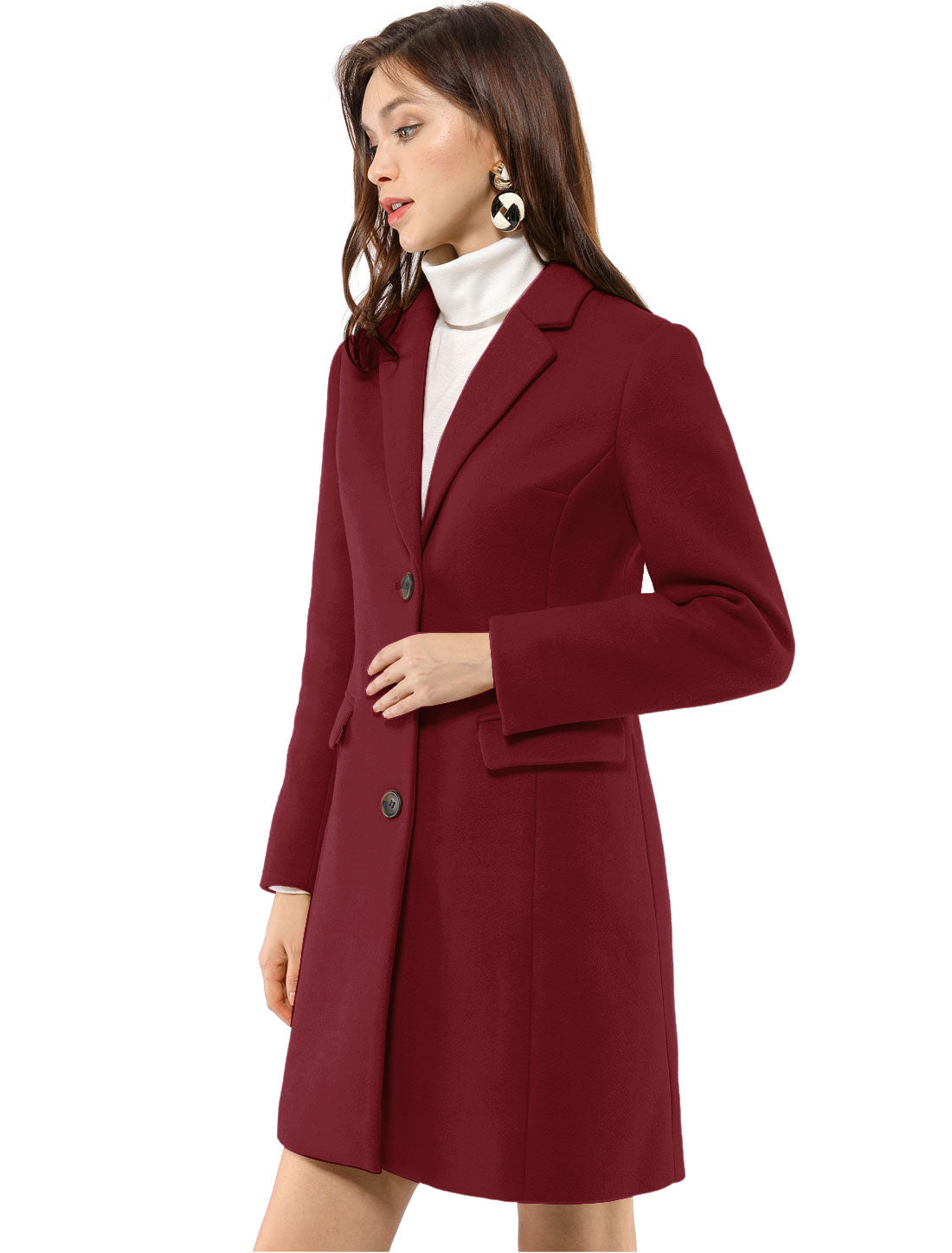 Allegra K Notched Lapel Single Breasted Outwear Winter Pea Coat