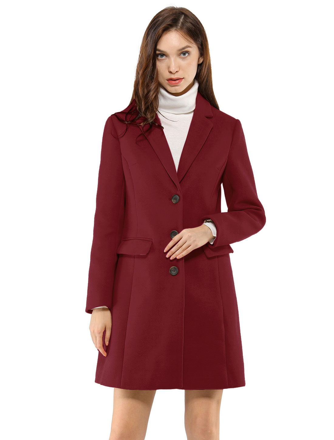 Allegra K Notched Lapel Single Breasted Outwear Winter Pea Coat