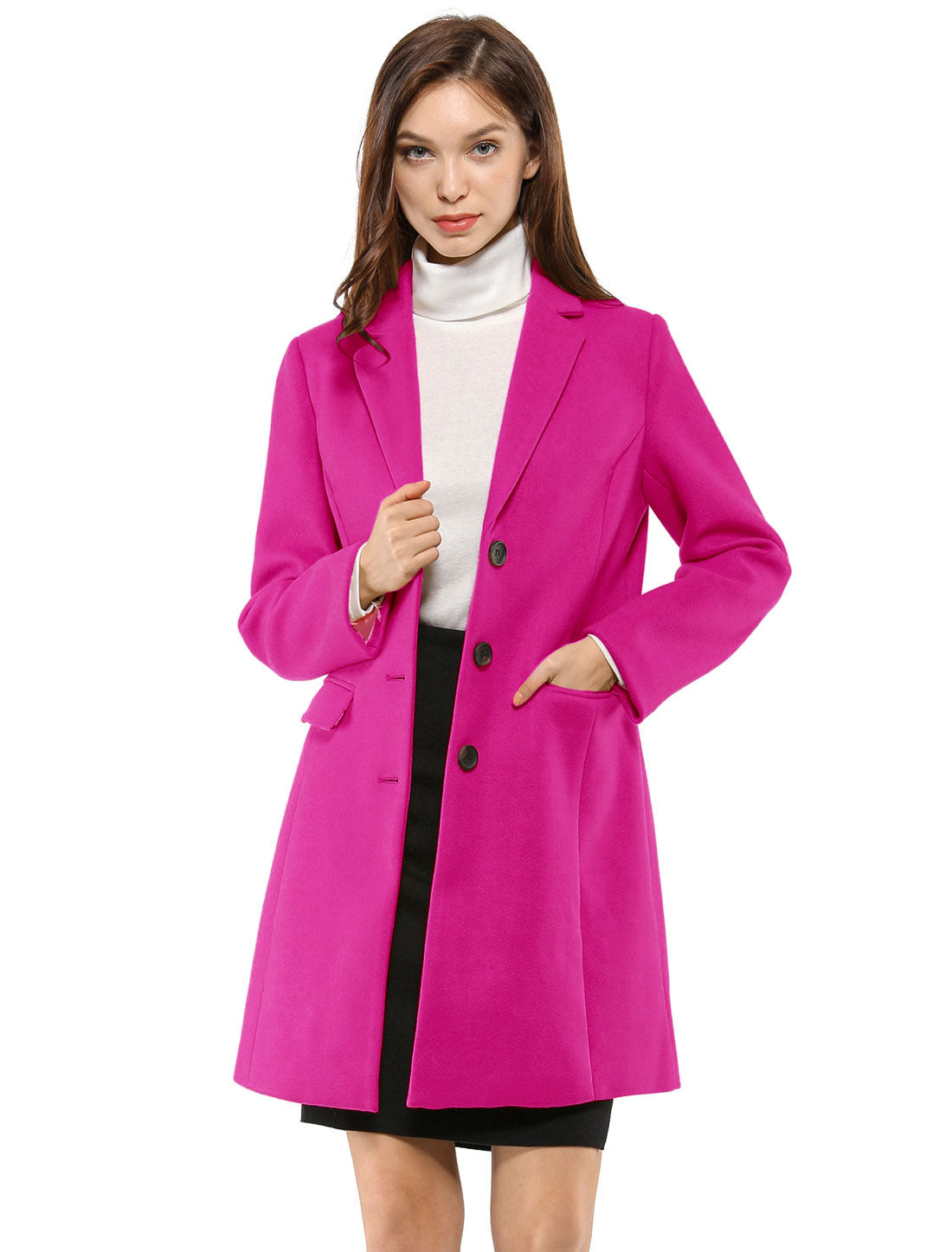 Allegra K Notched Lapel Single Breasted Outwear Winter Pea Coat