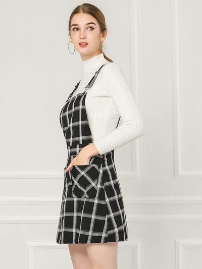 Adjustable Strap Above Knee Plaid Printed Overall Suspender Skirt