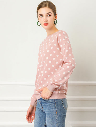 Winter Knitted Pullover Sweatshirt Long Sleeve Polka Dot Sweater