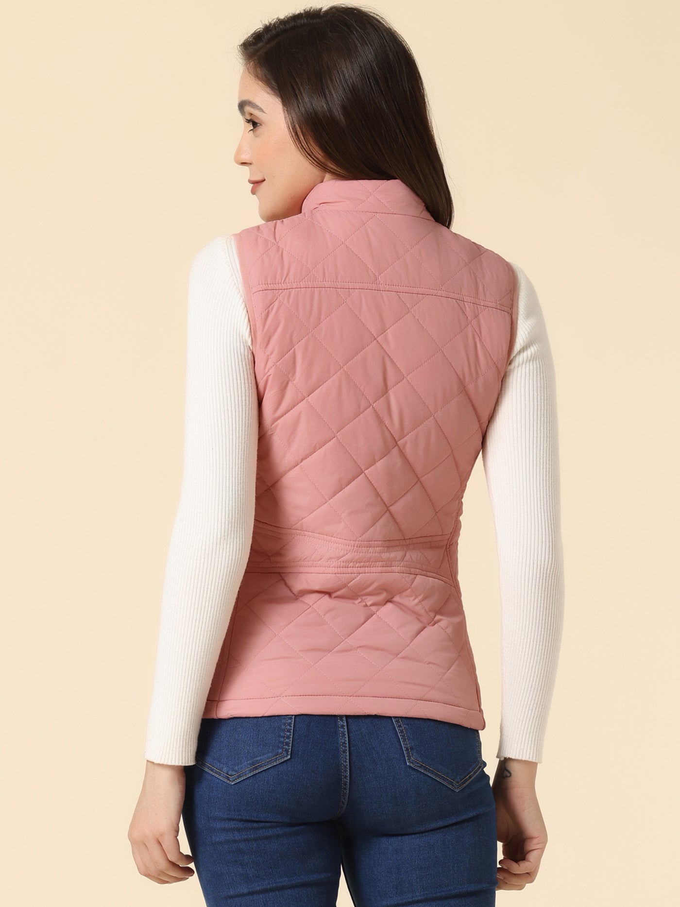 Allegra K Stand Collar Lightweight Gilet Quilted Zipper Vest