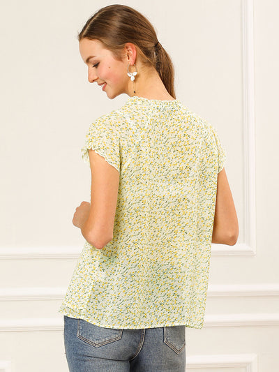 Ditsy Floral Print Chiffon Short Sleeve Ruffle Blouse