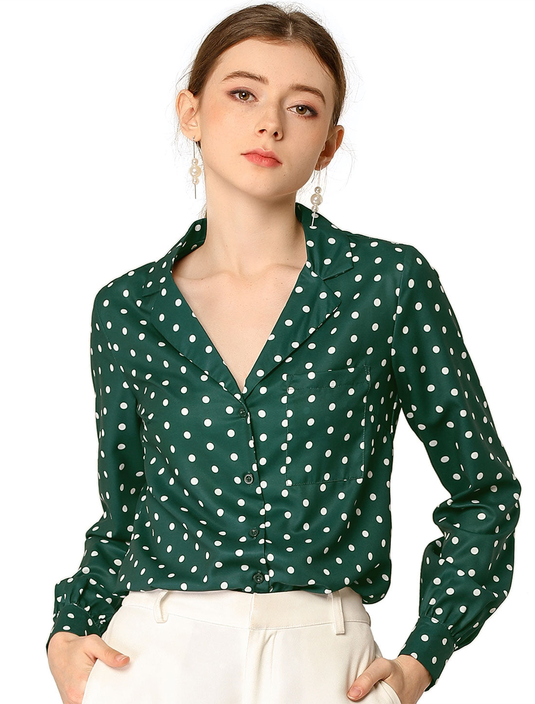 Allegra K 1950s Vintage Long Sleeve Printed Button Down Tops