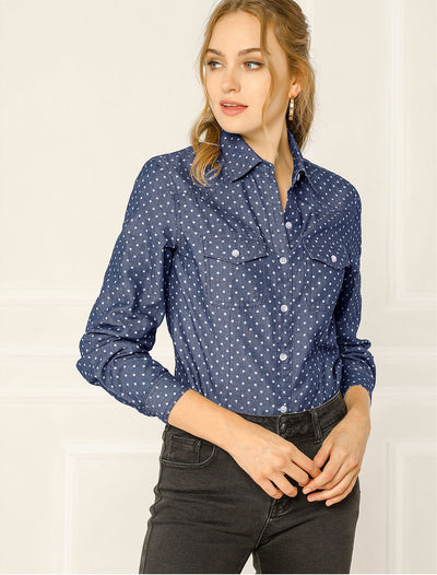 Button Down Long Sleeve Point Collar Chambray Poplin Shirt