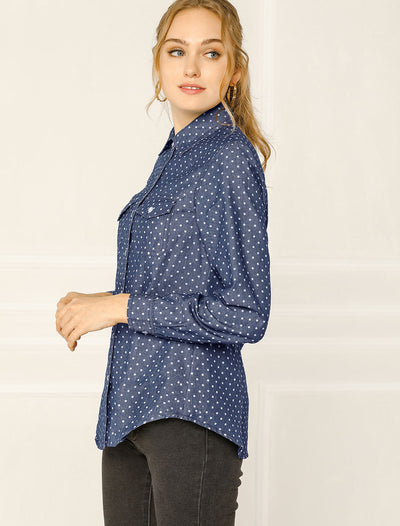 Button Down Long Sleeve Point Collar Chambray Poplin Shirt