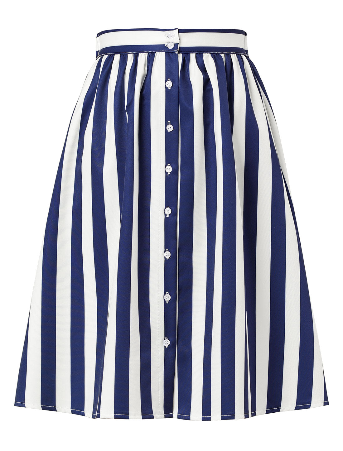 Allegra K Striped Button Front Elastic Back Waist A-Line Midi Skirt