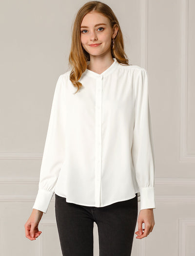 Mandarin Collar Long Sleeve Button Down Office Shirt