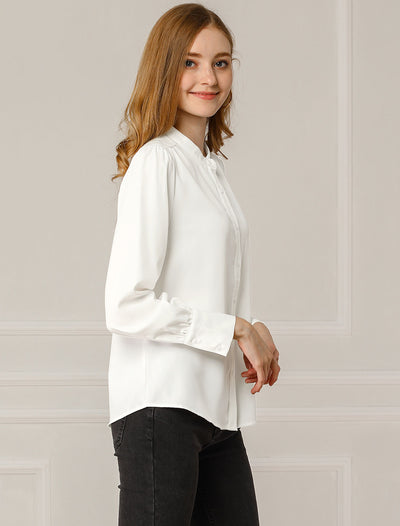 Mandarin Collar Long Sleeve Button Down Office Shirt