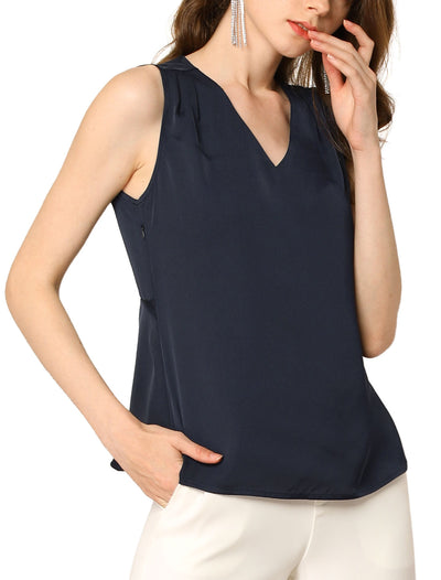 Sleeveless Elegant Chiffon Blouse Vintage V-Neck Office Tops