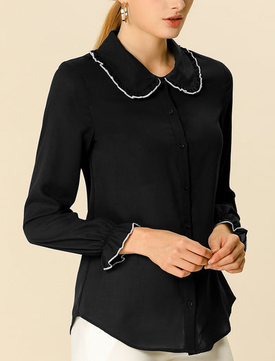 Sweet Ruffle Peter Pan Collar Long Sleeve Button Up Shirt