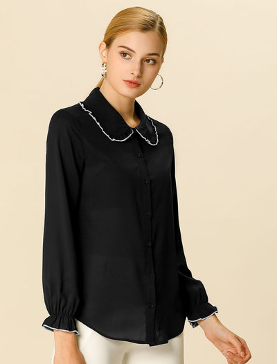 Sweet Ruffle Peter Pan Collar Long Sleeve Button Up Shirt