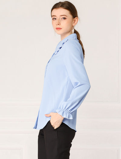 Sweet Ruffle Peter Pan Collar Long Sleeve Button Up Shirt